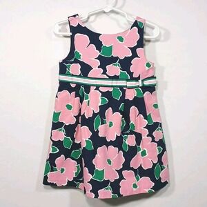 JANIE and JACK Floral Pique Preppy Pink Blue  Girls Knee Length Dress Size 2T